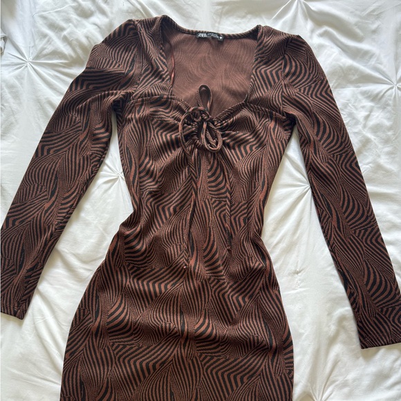 Brown and black swirl pattern Zara long sleeve dress - Picture 1 of 5